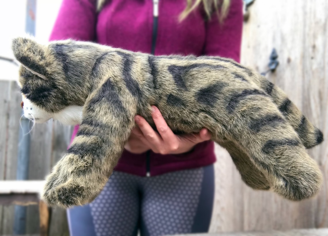Realistic Tabby Cat Floppy Plush Stuffed Animal Toy Etsy