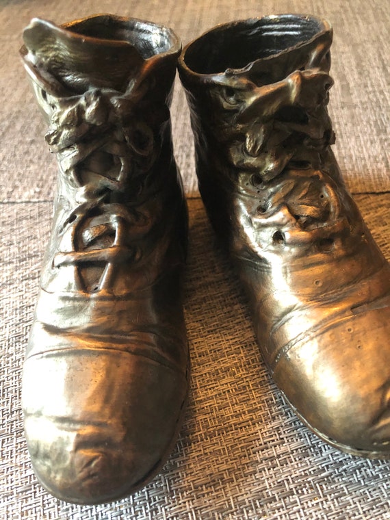 Bronzed Victorian high top leather baby shoes