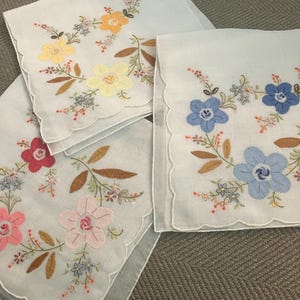 Set of 3 vintage floral appliqué hankies