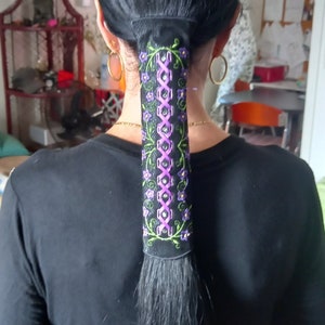 Ponytail hair wrap // No-slip ponytail hair wrap // Biker hair wrap // Flowers ribbon design // Ponytail holder