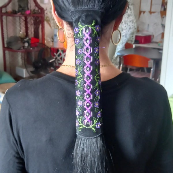 Ponytail hair wrap // No-slip ponytail hair wrap // Biker hair wrap // Flowers ribbon design // Ponytail glove