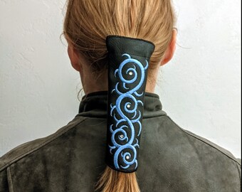 Biker Ponytail  Hair Wrap // No slip ponytail hair wrap // Ponytail glove // Long hair ponytail wrap // Embroidered hair wrap with crystals