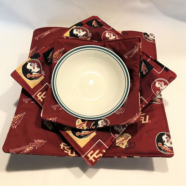 FSU Microwave Bowl Cozy / Microwave hot pad / Ice Cream cozy / Microwave pot holder / Pie hot pad / Fabric bowl charger / Caserole cozy