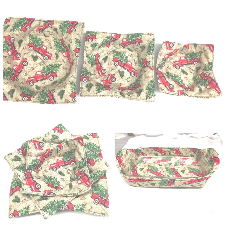 Christmas Microwave Bowl Cozy Set (3 Sizes), Handmade Holiday Hot Pad image 1