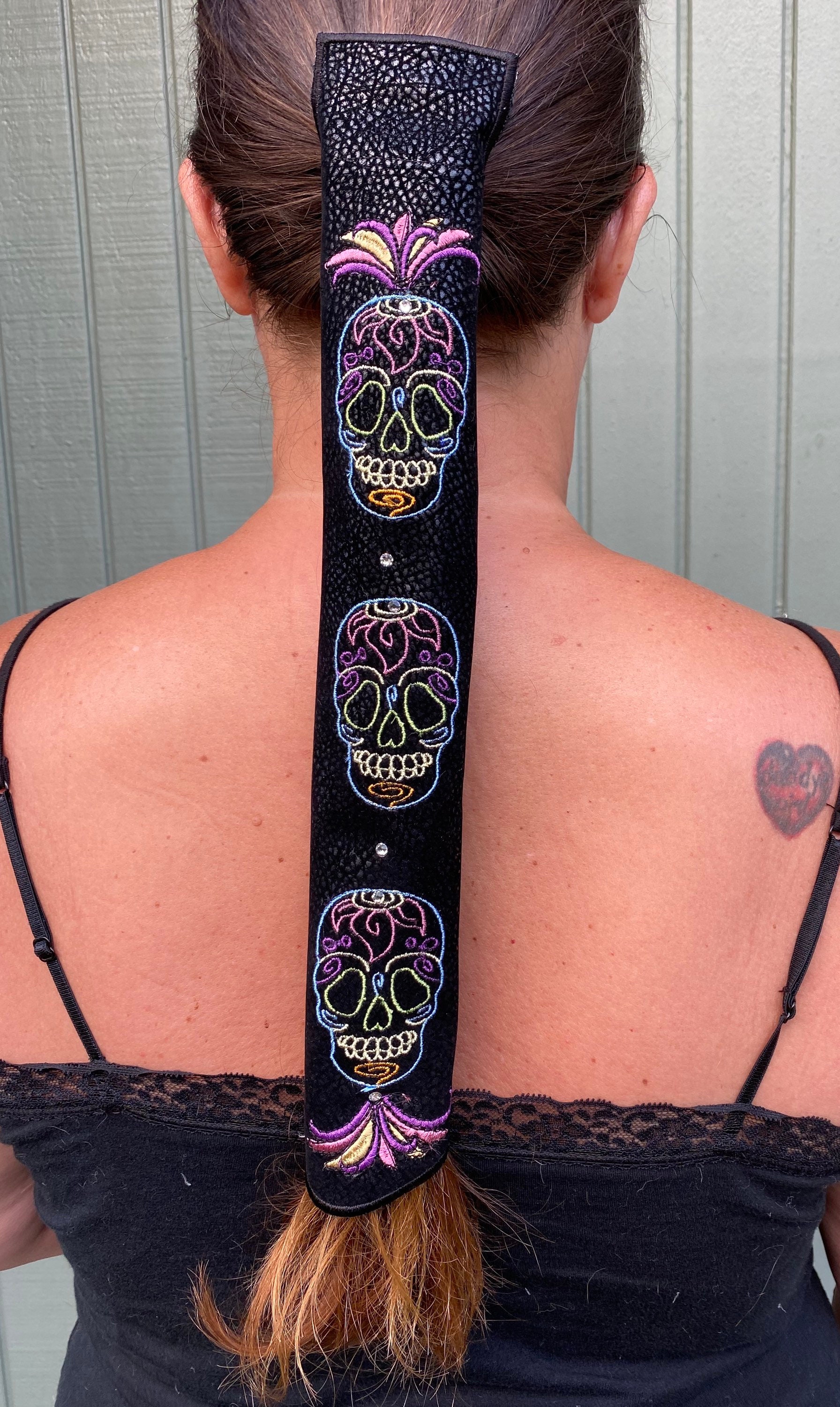 Sugar skull Ponytail hair wrap // Noslip ponytail hair wrap Etsy