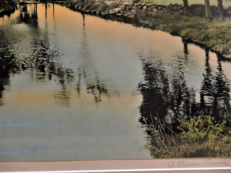 Wallace Nutting A BARRE BROOK ~ 12 x 15 Process Print #3497 in Original 21 x 17.5 Frame ~ Signed /& Titled ~ c1930s