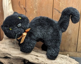 Stuffed BLACK CAT by Chrisha Playful Plush c1988 ~ Halloween Pose