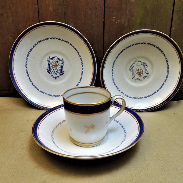 Vintage Demi-tasse Cup & 3 Saucers ~ BOOTHS LTD ~ England ~ BOO24 ~ Cobalt Blue and Gold Trim on White