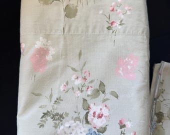Vintage JC Penney Home Floral on Sage Green Background Twin Size Sheet Set