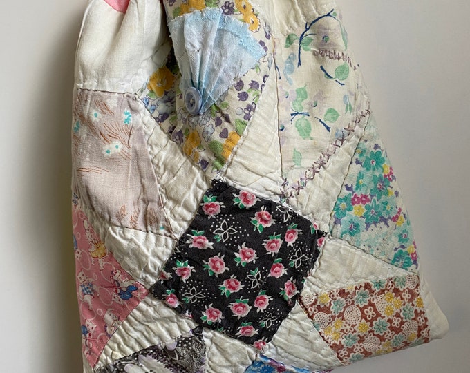 Handmade Shabby Drawstring Bag From Vintage Quilt, Upcycled Quilt - Etsy