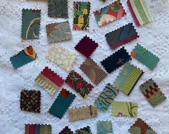 Vintage Fabric Snippets: Textured Deco Appliqués for Junk Journals (Set of 30)