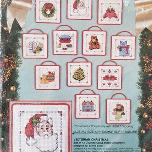 Bucilla 82948 Victorian Christmas Set of 12 Counted Cross Stitch Ornaments - Sachets, Mini-Pillows Kit.