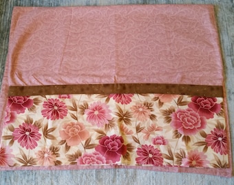 Handmade Pink & Brown Floral Standard Size Pillow Case