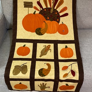 Thanksgiving Fall Autumn Harvest Fabric Panel Screen Print Panel "Gobble Gobble" By Sandy Gervais for Moda Pattern # 17470