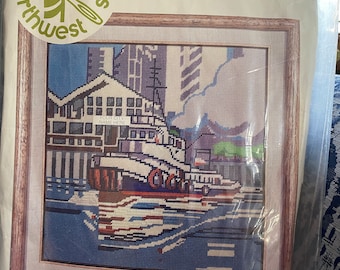 Vintage Tugboat Needlepoint Kit - "WATERFRONT WORKER" - by Northwest Needle Arts - New Old Stock from 1980 - For 12" x 12" Frame or Pillow