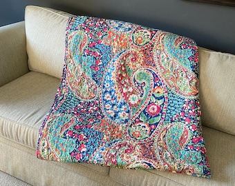 Gorgeous Multi-Colored Paisley and Floral Comforter, Quilt, Cover, Large Throw Blanket - April Cornell Like - 100% Cotton - 40' x 62"