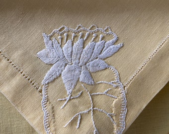 Gorgeous Set Of Six Embroidered and Appliquéd Linen Napkins