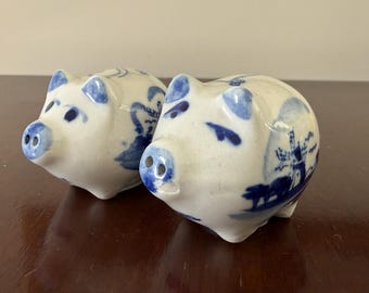 Vintage Delft Pigs Salt & Pepper Shakers - Made in Holland