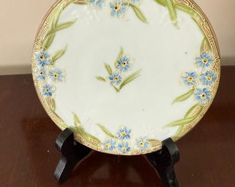 Antique Nippon Hand Painted Porcelain Trivet with Forget-Me-Not Textured Art Deco Floral Design  - Early 1900's.