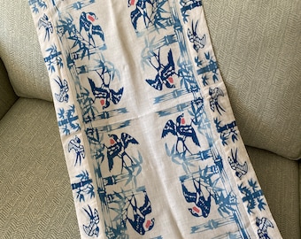 Beautiful Asian Inspired Lightweight Cotton Table Runner With Birds - Extra Long - 99.5" x 16'5"