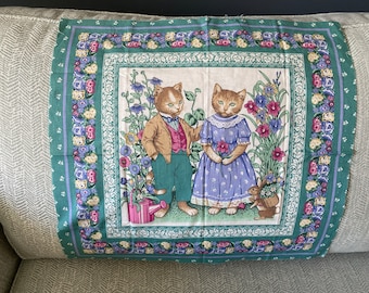 Mr. & Mrs. Cat - In The Garden - Fabric Panel - For Pillows, Quilting, Wall hangings, Bags, Etc.