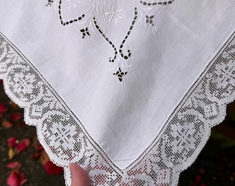 Very Large White Tablecloth With Cutwork And Filet Lace Edging - 100% Cotton
