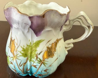 Late 19th Century Hand-Painted Sculptural Porcelain Cup, Victorian, Art Nouveau - Unmarked