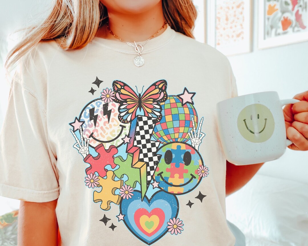 Autism awareness T-shirt, comfort colors, autism mom shirt, retro shirt, y2k inspired, smile tee