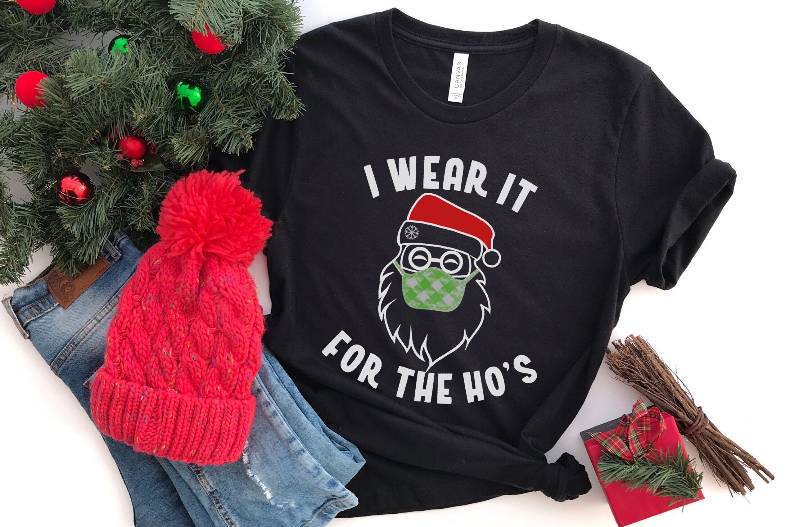 Rude Christmas Shirt Santa Face Shirt I wear It For The Hos | Etsy