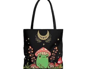 Cottagecore Tote bag, frog tote bag, mushroom frog,Kawaii  frog, toadstool