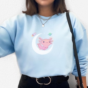 Cute Axolotl Sweatshirt Salamander Sweater Kawaii Axolotl Hoodie Harajuku Sweater Fairy Kei Pastel Goth Clothing Yume Kawaii Pullover