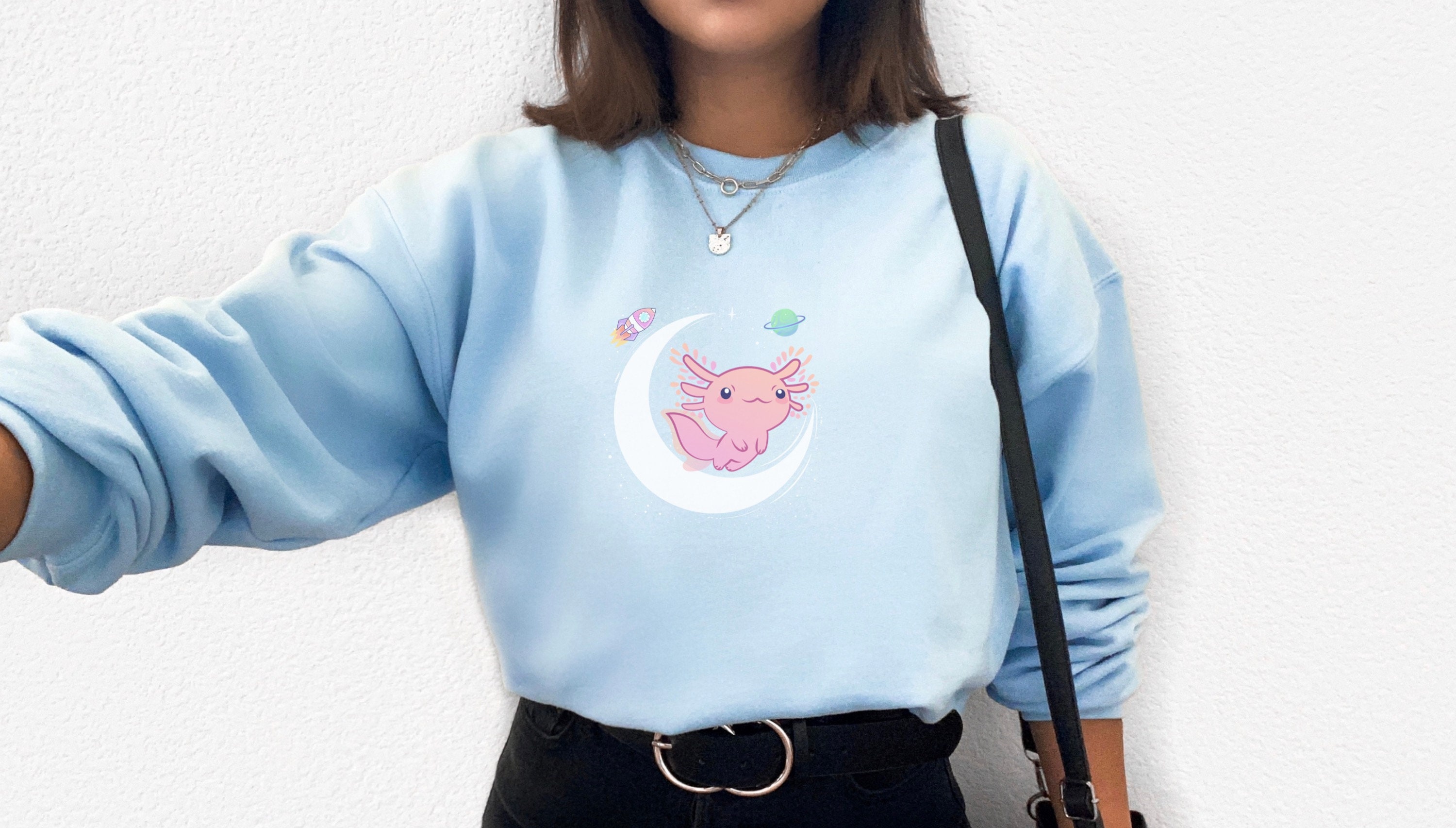 TheAmazingJays Cute Axolotl Sweatshirt Salamander Sweater Kawaii Axolotl Hoodie Harajuku Sweater Fairy Kei Pastel Goth Clothing Yume Kawaii Pullover