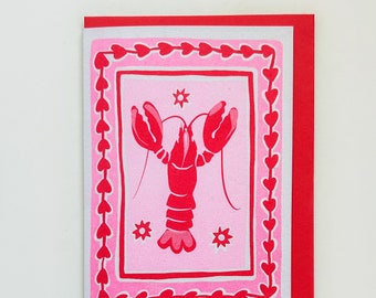 Lobster Valentines Card, Lobster Love Card, Seaside Valentines Card, Cards for Him, Cards for Her