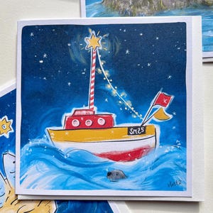Fishing Boat Lighthouse Card  |  Coastal Seasons Greetings