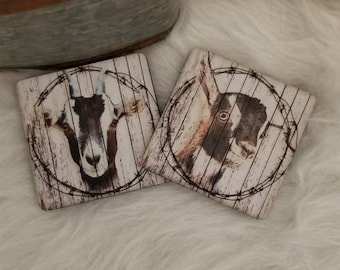 Set of Cute Goat Coaster - Morning coffee - Goat Coasters, Goats - Desk Coaster, Goats Gifts, Goat Lovers Gift, Farmhouse Decor