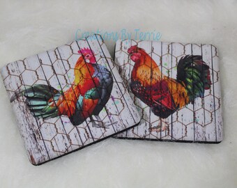 Set of Cute Coaster-Morning coffee-Chicken Coasters, Rooster- Desk Coaster, Chicken Gifts, Chicken Lovers Gift,Farmhouse Decor