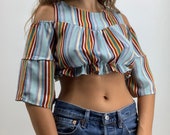 Striped cold shoulder cropped blouse