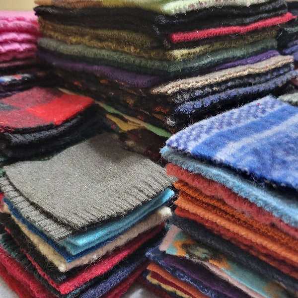 Felted Wool, Quilt Squares, Wool Scrap Charm Pack, Hand Cut Stash Pack, Repurposed Sweater, Wool Crafts, Penny Rugs, Applique, Fabric Scraps