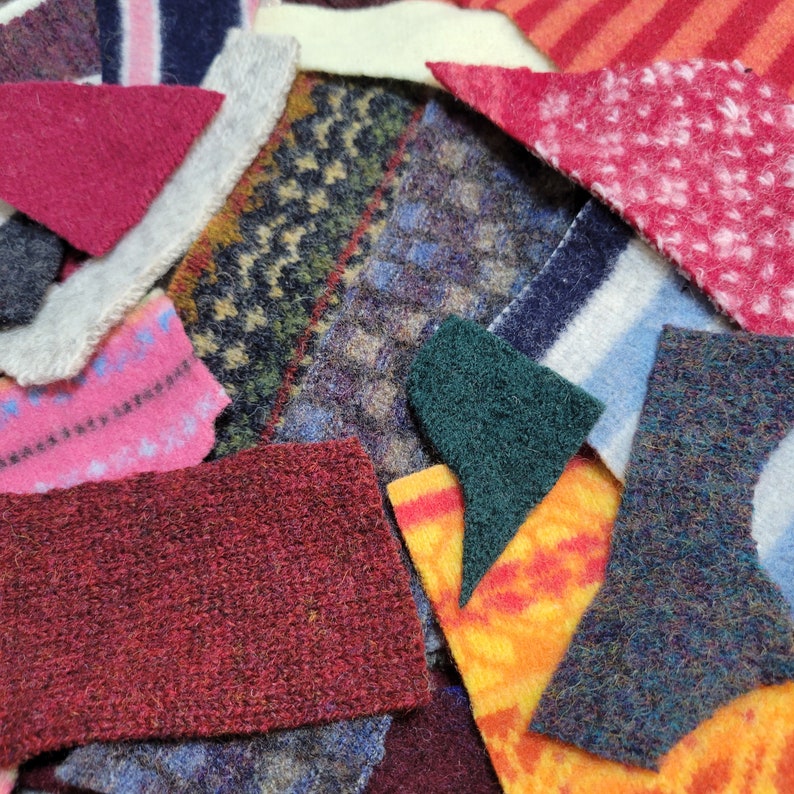 Repurposed Wool Sweater Scraps, Felted Wool, Wool Scrap Charm Pack