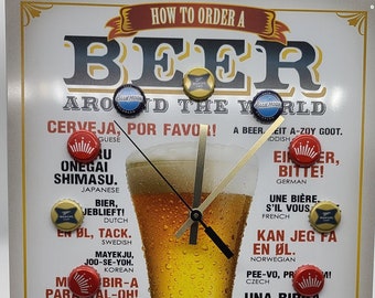 Beer Clock: Metal Plaque Wall Art with Bottle Caps