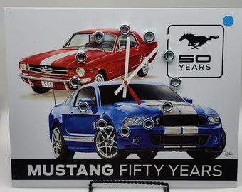 Ford 50 Year Mustang Metal Clock - Garage Man Cave Decor
