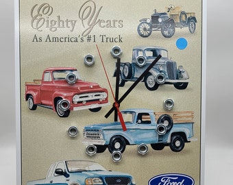 Ford Truck Metal Wall Clock: Man Cave Garage Decor