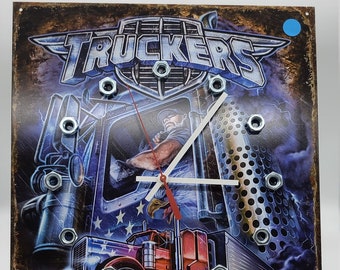 Trucker Metal Wall Clock: Garage Man Cave Decor