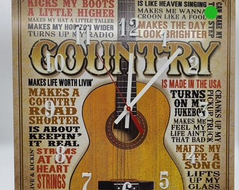 Guitar Music Clock: Country Decor (15" H x 12.5" W)