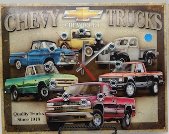 Chevrolet Trucks Metal Clock: Garage Man Cave Wall Decor