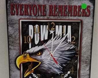 POW MIA Metal Wall Clock: Eagle Quartz Movement