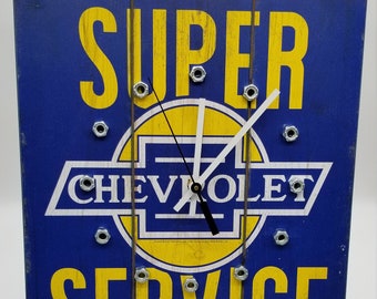Chevrolet Wood Clock: Garage Man Cave Wall Decor (17"x12")