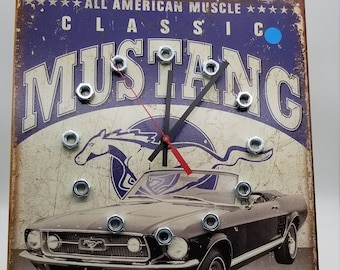 Ford Mustang Metal Wall Clock: Retro Automotive Decor