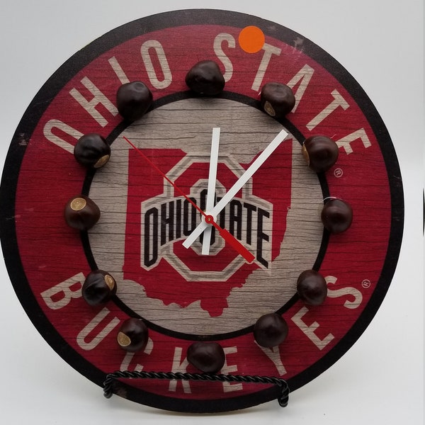 Clock / Ohio State Clock / Novelty Clock / Football Clock / Brutus Mascot / Ohio State Buckeyes / Wall Art / Housewares / Handmade