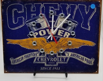 Chevrolet Metal Garage Clock: Man Cave Automotive Wall Decor